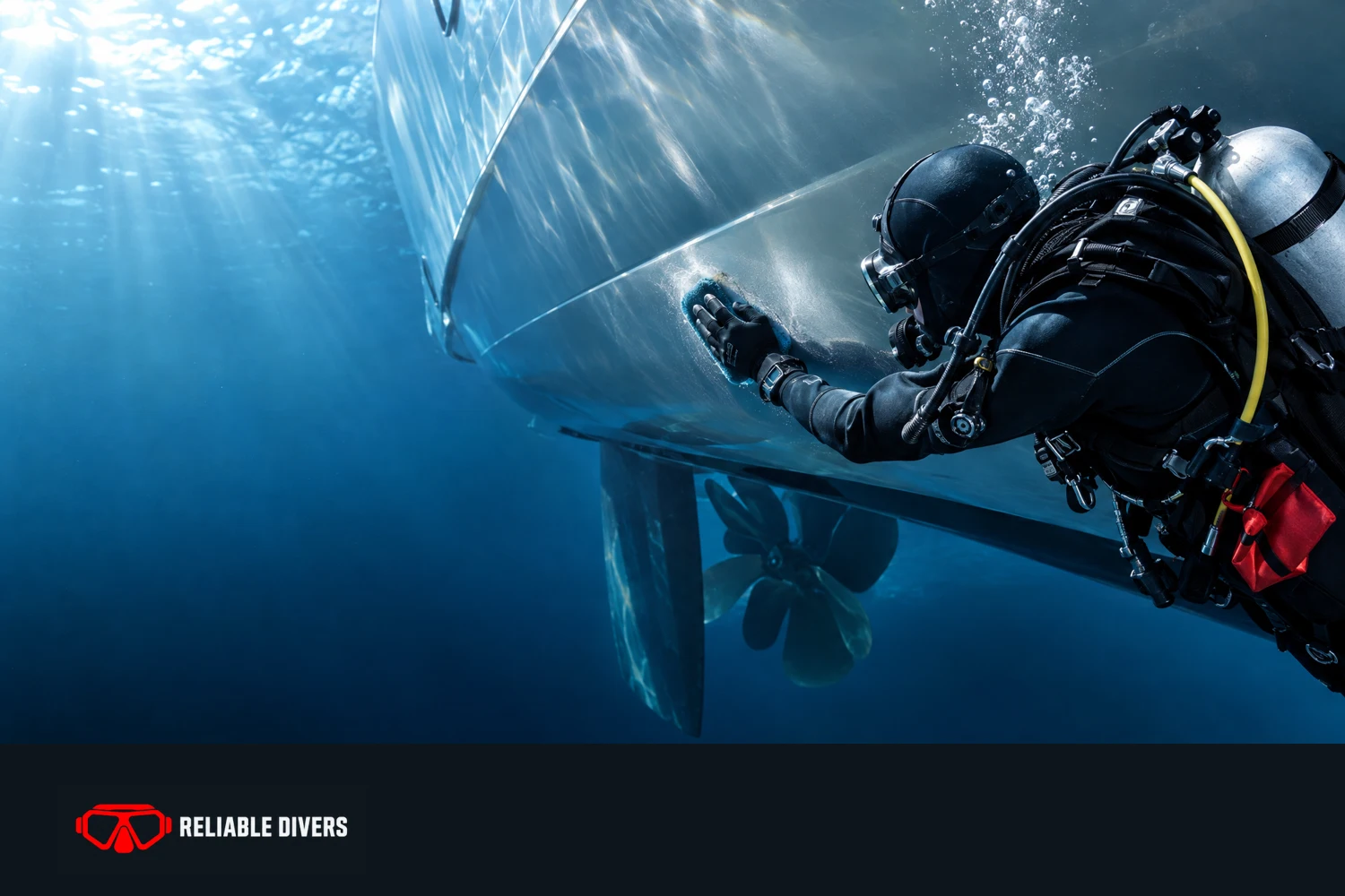 Illustrative diver caring for a vessel hull